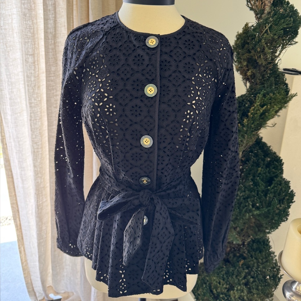 Veronica Beard Kapnos Eyelet Jacket - Black Size 2 - Picture 6 of 15